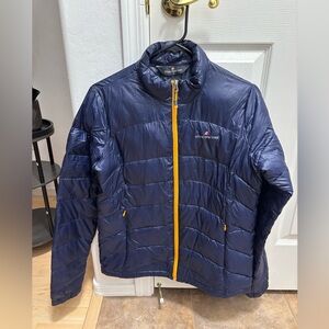 Eddie Bauer Men's Navy and Yellow Puffer Jacket